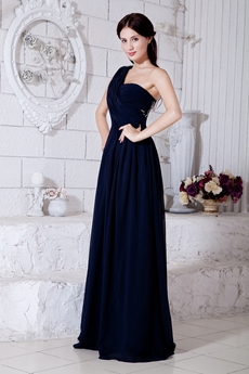 Charming One Straps Column Full Length Dark Navy Prom Dress 