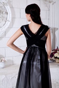 V-neckline Silver & Black Prom Dress 