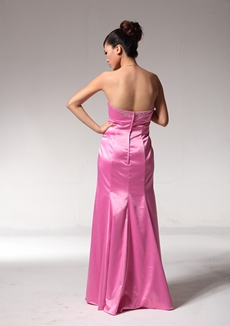 Dipped Neckline Hot Pink Satin Prom Dress 