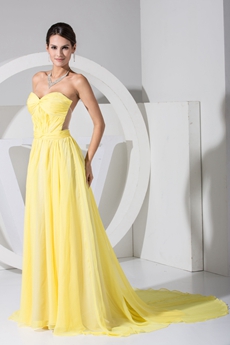 Beautiful A-line Full Length Yellow Formal Evening Dress 
