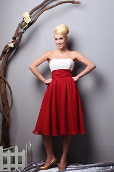 Multi-Colored White & Red Knee Length Junior Prom Dress  