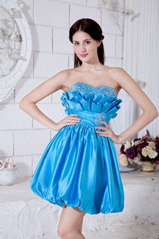 Lovely Mini Length Blue Damas Dress With Beads 