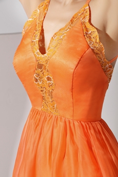 Backless A-line Orange Chiffon High Low Prom Dress 