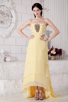 Special Yellow Chiffon High Low Prom Dress With Beads 