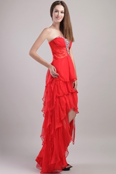 Sweetheart Red Chiffon High Low Prom Dress 