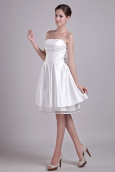 Knee Length White Satin Prom Party Dress 