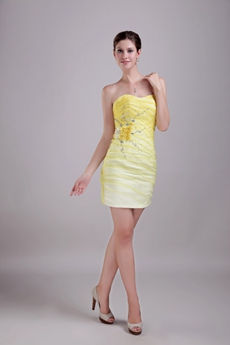 Lovely Mini Length Yellow Cocktail Dress With Crystals 