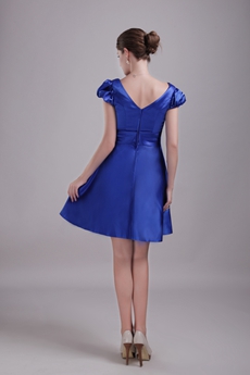V-Neckline Mini Length Royal Blue Wedding Guest Dress 