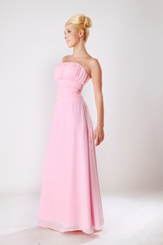 Straight Full Length Pink Chiffon Bridesmaid Dress 