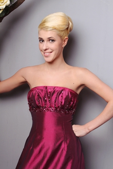 Discount A-line Fuchsia Taffeta Prom Party Dress With Sequins 