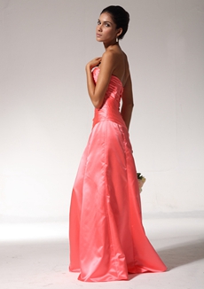 A-line Watermelon Satin Formal Bridesmaid Dress 