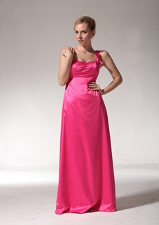 Impressive Straps A-line Hot Pink Satin Bridesmaid Dress 