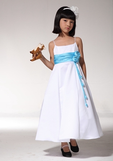 Spaghetti Straps White And Blue Little Girls Pageant Dress 