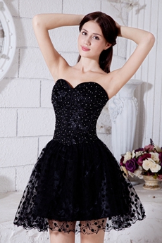 Chic Black Puffy Mini Length Black Damas Dress 