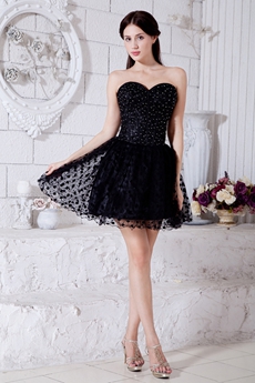 Chic Black Puffy Mini Length Black Damas Dress 