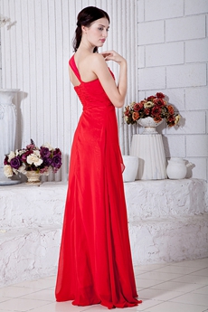 Delicate One Straps A-line Red Chiffon Formal Evening Dress 