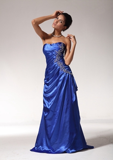 Exquisite A-line Royal Blue Satin Prom Party Dress
