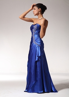 Exquisite A-line Royal Blue Satin Prom Party Dress