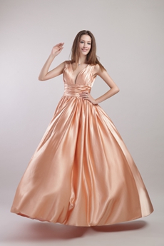 Plunge Neckline Coral Prom Dress V-Back 