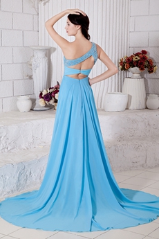 One Straps A-line Blue Celebrity Evening Dress 