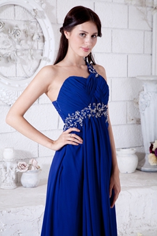 Delicate One Straps Royal Blue Junior Prom Gown 