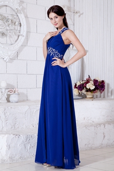 Delicate One Straps Royal Blue Junior Prom Gown 