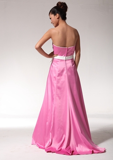 Dipped Neckline Hot Pink Full Length Prom Party Dress 