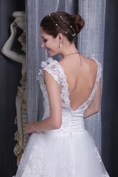 Double Straps White Tulle Princess Lace Wedding Dress   