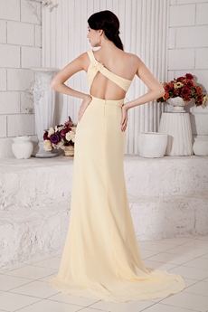 High Slit One Shoulder Daffodil Chiffon Formal Evening Dress 
