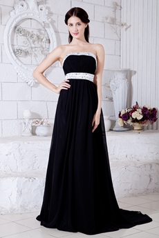 Strapless A-line Black Prom Dress Backless 