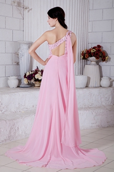 Sexy One Straps A-line Pink Chiffon Evening Dress Front Slit 
