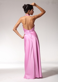 Backless Halter Pink Evening Dress 