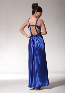 Sexy Low-cut Sweetheart Royal Blue Satin Formal Evening Dress 