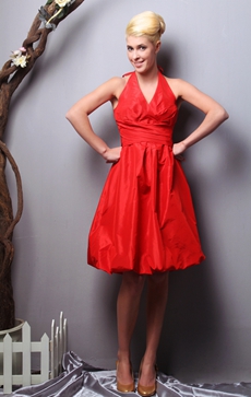 Knee Length Halter Red Prom Dress 