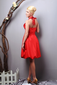 Knee Length Halter Red Prom Dress 
