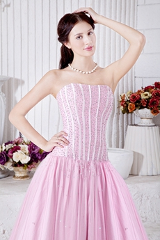 Beautiful Pink Sweet 15 Dress With Beaded Bodice 