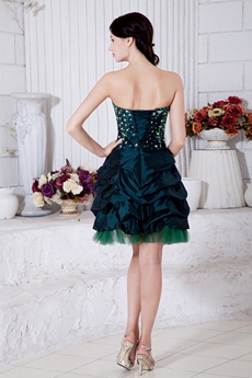 Mini Length Dark Green Taffeta Sweet Sixteen Dress With Beads 