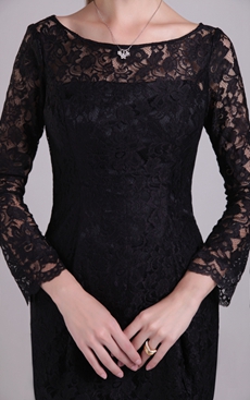 Long Sleeves Mini Length Black Lace Wedding Guest Dress 