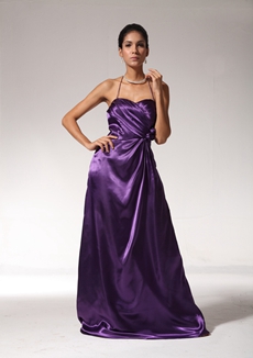 Grecian Halter A-line Eggplant Purple Evening Dress 