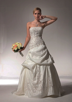 Gorgeous Embroidery Taffeta Wedding Dress Asymmetrical Waist 