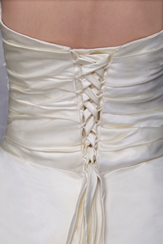 Modest Strapless Champagne Satin Wedding Dress Corset Back