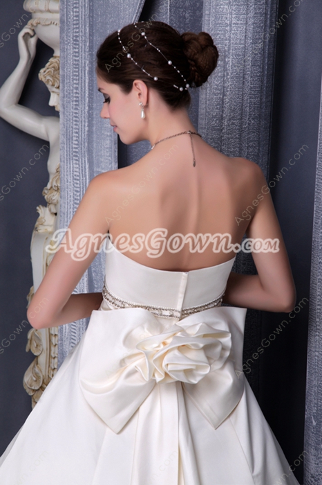 Cowl Neckline Satin Wedding Dress With Handmade Flowers 