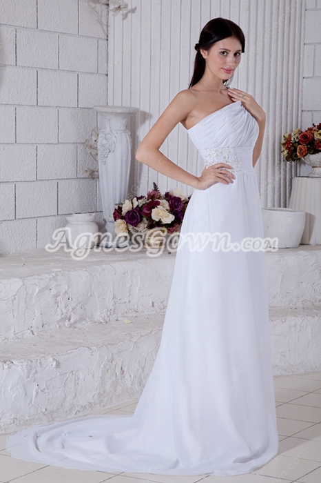 One Straps Beach Wedding Dress With Lace Appliques 