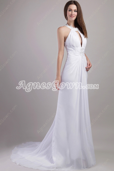 Front Keyhole A-line White Chiffon Summer Wedding Dress 