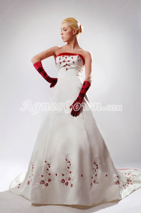 Colorful White & Red Wedding Dress With Embroidery 