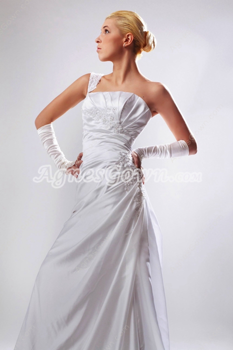 Discount One Straps A-line Satin Wedding Dress 