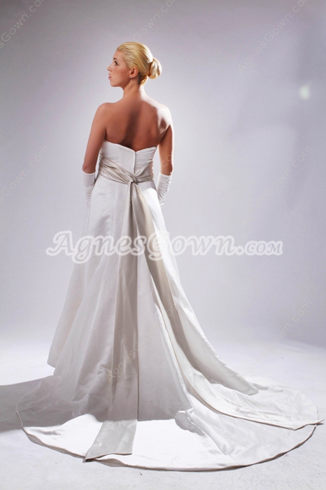 Affordable A-line White Satin Wedding Dress With Sash 