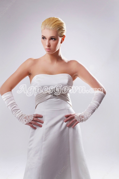 Affordable A-line White Satin Wedding Dress With Sash 