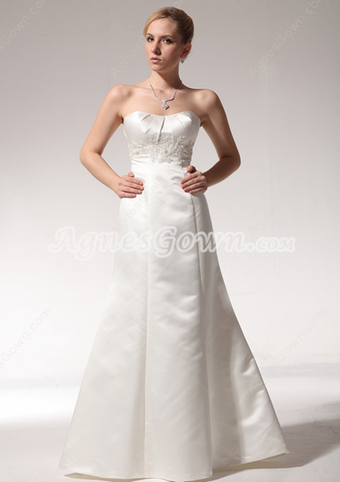 Affordable A-line Satin Wedding Dress With Appliques 