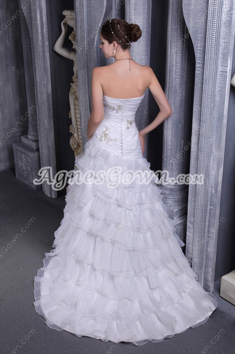 Asymmetrical Waist White Organza Wedding Dress 